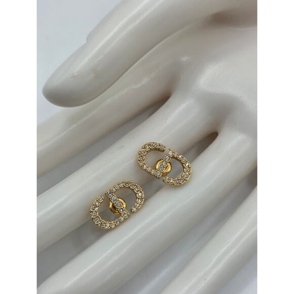 Christian Dior Goldtone Crystal CD Stud Earrings - Picture 12 of 14